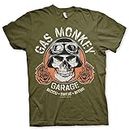 Fast N' Loud Officially Licensed Gas Monkey Garage Skull Mens T-Shirt (Olive), Small