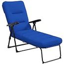 Outsunny Outdoor Lounge Chair with Padded Cushion, Folding Reclining Patio Garden Chair with Recline Back, Footrest, for Poolside, Patio, Blue