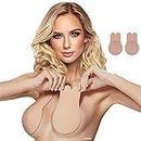 Belanto Women's & Girls Nipple Cover Strapless Bra Instant Breast Lift Sticky Bra Backless Invisible Push up Self Adhesive Reusable Breast Lift Up Wire Free Bra (L -C/D/E Cup, Beige)