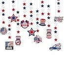 Fourth-4th of July Memorial-Day Party Decorations - 11Pcs Red White Blue USA Patriotic Hanging Star Streamers Garland,Independence Ceiling Decor, American Birthday Banner Supplies Hugtmr