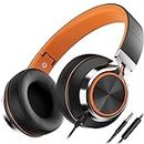 AILIHEN C8 Headphones Wired with Microphone and Volume Control Folding Stereo Lightweight Corded On-Ear 3.5mm Headset for Boys Girl Cellphones Tablets Chromebook Laptop Computer (Black/Orange)