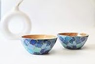 CULTURWAY Decorative Enamel Finish Wooden Multi Purpose Serving Bowl Blue Set of 2 | Kitchen Accessories |