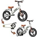 VTZII Balance Bike 2 in 1 with Pedals Brake Training Wheels Kickstand Pneumatic tyre,for Kids 2-7 Years Old,Kids Bike 12 14 16 inch (White, 14 inch)