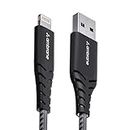 Ambrane USB to Lightning 3A Fast Charging Braided Cable Compatible for iPhone 14,13, 12,11, X, 8, 7, 6, 5, iPad, Macbook, iMac, AirPods, 480Mbps Data Sync, 1.5Meter Long (RCL -15, Black)