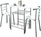 Homme Concept - White Gloss Dining Table & Chairs Set for 2, 3 Piece Compact Dining Room Set with Built-in Wine Rack, Kitchen Table Set, Space Saving (White Gloss)