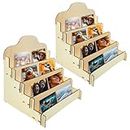 2pcs 4 Tier Greeting Card Display Stands, Durable Wooden Stickers Display Risers, Multipurpose Blank Retail Display Shelves, Card Display Rack for Greeting Card Photos Postcard Counter Vendor Events
