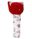 Pikipo Kitty Face Rattle Soft Toy with Squeeze Handle for Squeaky Sound (Red)