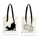 Ecotribe Fashionable Design Tote Bags Women Shoulder Bag-Printed Silhoutte Cotton Bag-Zipper-Ecofriendly Travel Bag-Pack of 2, Cat & Music Printed