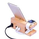 AICase Bamboo Wood USB Charging Station, Desk Stand Charger, 3 USB Ports 3.0 Hub, for iPhone 15/15 Pro Max/15 Pro/15 Plus/14/13/12/11 & for Apple Watch Series,Most Smartphones