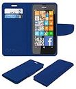 ACM Mobile Leather Flip Flap Wallet Case Compatible with Nokia Lumia 630 Mobile Cover Blue