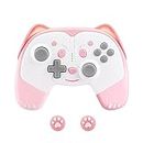 GAMQUE Wireless Controller Compatible with Switch/Switch Lite/Switch OLED, Cute Cat Bluetooth Pro Controller with Turbo, Motion, Vibration, Wake-up, Headphone Jack and Breathing LED Light (Pink)