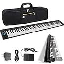 Pyle Electric Keyboard Piano 88 Keys - Portable Foldable Digital Piano Keyboard With Bluetooth, 128 Rhythms/Tones,Semi weighted keys, Sustain Pedal, Piano Bag - for Beginners, Kids,Adult -PKBRD8100