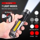 Bright LED COB Tactical Flashlight Torch w/ Rechargeable Battery Magnetic Tail 