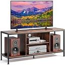 Gizoon TV Stand for TV up to 65 Inch with Open Shelves, 3-Tier Gaming Entertainment Center for PS5, Wooden TV Console Table Modern for Living Room Game Room, Rustic Brown