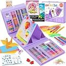 Art Kit, 272 Pack Art Set Drawing Kit for Kids Girls Boys, Deluxe Gift Art Supplies with Trifold Easel, Origami Paper, Coloring Pad, Sketch Pad, Pastels, Crayons, Pencils, Watercolors (Purple)