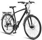 Licorne Bike Premium Touring Bike da trekking in alluminio da 28 pollici, per ragazzi, ragazze, donne e uomini, cambio a 21 marce, mountain bike, crossbike (uomo, nero)