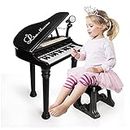 Love&Mini Piano Toy Keyboard Black 31 Keys for Age 3+ Year Old Girls Boys Birthday Gifts, Kids Keyboard Toy Instruments Black Piano with Microphone and Stool