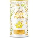 Vegan Protein Shake Vanille - Protéine végétale de soja, riz, pois, graines de lin, amarante, tournesol, pépins de courge - 600g poudre pour un boisson protéinée, faible en calorie & glucide