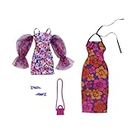 Barbie Clothes, Fashion and Accessory 2-Pack for Barbie Dolls, 2 Dressy Floral-Themed Outfits with Styling Pieces for Complete Looks