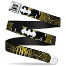 Buckle-Down Seatbelt Buckle Belt, Batman with Bat Signals and Flying Bats Yellow/Black/White, Regular, 24 to 38 Inches Length, 1.5 Inch Wide