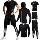 5PCS Workout Sets incluir Compression Shirt Pants Hoodie Jacket for Men outdoor sports running indoor fitness