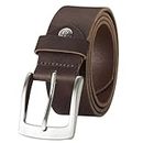 Lindenmann Mens Leather Belt/Mens Belt, full grain leather belt, buffalo leather 4mm, dark brown, Größe/Size:115, Farbe/Color:marron