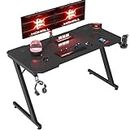 Homall Gaming Desk 120 x 60 cm PC Computer Desk Z Shaped Computer Table PC Gaming Table Gamer Desk for Home Office with Cup Holder and Headphone Hook, Black