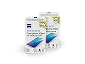 ZEISS Anti-Bacterial Smartphone Screen Wipes, for Computers, Cameras and Binoculars, Individually Packed Single Use Disposable Cloths in Sachets, 70 Percent Alcohol, White, One Size