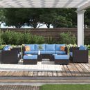Three Posts™ Huckaby Big Size 12 Piece Sofa Seating Group w/ Cushions Olefin Fabric Included/Wicker/Rattan in Blue | Outdoor Furniture | Wayfair