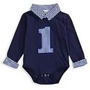 Baby Boy First Birthday Clothes Plaid Stand Collar Long Sleeve Romper Jumpsuit Cake Smash Outfit (Navy Blue, 15-18 Months)