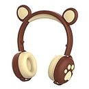 Bluetooth 5.0 Wireless Headphones, Over Ear Cat Paw RGB Foldable Headset with AUX 3.5mm, for Girls & Kids Brown
