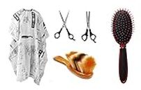 Foreign Holics Salon Hair Accessories of Hair Cutting Sheet, Cutting Scissors, Neck Dusting Brush, Hair Brush