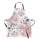 Apron Home Kitchen Waterproof Cooking Baking Gardening for Women Men with Pockets Pink Flowers Leaves Watercolor Floral 32x28 inch