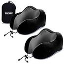 ZHCHG 2 Pack Travel Neck Pillow, Best Memory Foam Neck Pillow for Airplane, Head Support Comfortable Pillow for Sleeping Rest, Train, Car & Home Use- Black