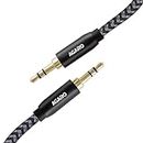 AGARO 3.5mm Audio Cable Nylon Braided 24K Gold Plated Aux Cord Male to Male Stereo Hi-Fi Sound for Headphone, Tablets, Smartphone, Media Players & More 2M/ 200CM/ 5.6 Ft, Silver & Black, (33667)