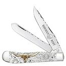 WHISKEY BENT HAT CO. Trapper Folding Pocket Knife with Filework 4.125" Closed Length 440C Stainless Steel Blades (Toro Trapper)
