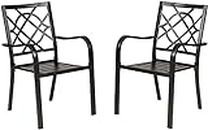 Omelaza 2 Pieces Outdoor Dining Chairs, Patio Bistro Wrought Iron Stackable Chairs with Armrest for Garden, Porch, Backyard, Black - Supports 250 lbs
