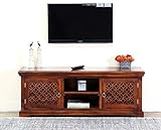 BM WOOD FURNITURE Sheesham Wood TV Stand with 2 Door & Shelf Storage for Living Room Home Entertainment Unit Center Console TV Table Wooden Tv Cabinet (Natural Brown Finish)