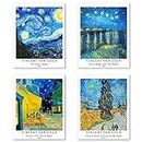 Wall Art Unframed Prints Giclee Art Paper Set of 4, 11x14 inch Landscape Artwork, Indoor Decoration Teal Starry Night Pop Traditional Painting Great Gift Vincent Van Gogh Prints