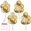 Balloons Stand Kit Table Decorations,2 Set with 14 Sticks, 14 Cups, 2 Base, 16 Gold Balloons for Christmas Wedding Graduation 30th 40th 50th 60th 70th 80th 90th 100th birthday table decorations