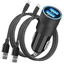 [Apple MFi Certified] iPhone Fast Car Charger, Rombica 4.8A Dual USB Smart Power Cigarette Lighter USB Car Charger+2Pack Lightning to USB Braided Cable for iPhone 14 13 12 11 Pro/XS Max/XR/SE/X/8/iPad