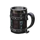 Clicitina Nordics Rune Drinking Mug Rune Mug Beer Tankard Cup For Men Gift Norse Decor Stainless Steel Wooden Coffee Cool Mug Gift Breakaway Glass Cup (Brown, One Size)