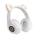 QOTSTEOS Lindo auricular de juego con orejas de gato, luz LED, inalámbrico, parpadeante, estéreo, Bluetooth 5.0, para teléfonos inteligentes, portátiles, niños, adultos (blanco)
