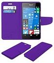 ACM Mobile Leather Flip Flap Wallet Case Compatible with Microsoft Lumia 950 Mobile Cover Purple