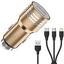 Car Charger for Samsung Galaxy S9 / S 9 Car Charger Adapter Socket Dual USB Port | Quick Metel Mobile Car Charger with 3-in-1 (Micro/Type-C/iPh) Fast Charging Cable (3.1 Amp, KBM5)