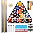 Outus 71Pcs Pools Table Accessories Billiards Accessories Billiard Pool Balls with Triangle Ball Stand Cue Chalks Pool Cue Tip Table Spot Sticker Pool Sticks Pool Table Brush (Standard Style Balls)