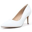 IDIFU White High Heels Pumps Closed Toe Heels Women's Pumps Stiletto Pointed Toe Dress Shoes Wedding Prom Bridal Work Office Bride Trendy Dressy Comfortable Classic Pumps Shoes(White Pu,5)