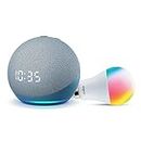Amazon Echo Dot (4th Gen, Blue) with clock combo with Wipro 9W LED smart color Bulb