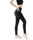 flintronic Leggings for Women with Pockets, High Waisted Leggings for Women, Women Thermal Tummy Control Leggings, Gym Yoga Pants Scrunch Bums for Workout Running Sports Fitness UK-M/Black