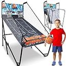SerenelifeHome Dual Hoop Basketball Shootout Indoor Home Arcade Room Game with Electronic LED Digital Double Basket Ball Shot Scoreboard & Play Timer Fold-up Court Shooting Sports, Black, SLBSKBG90